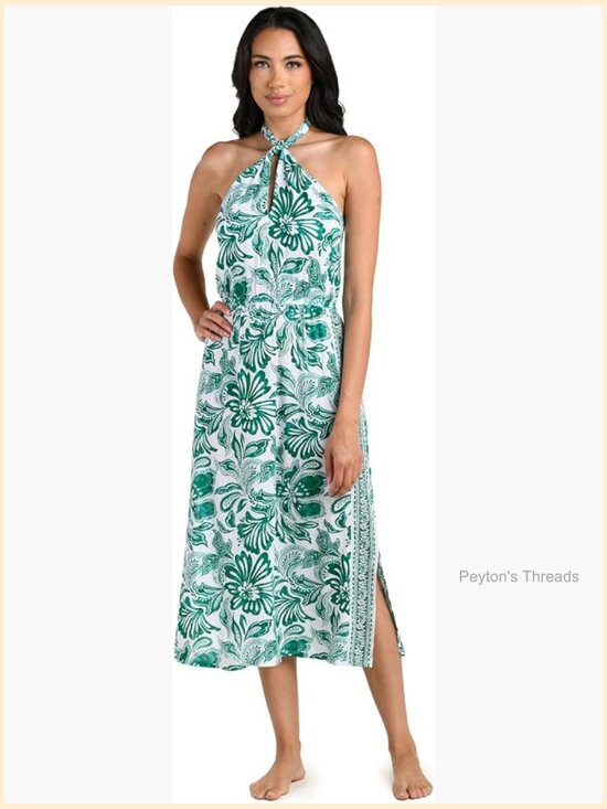 Other - Midi Dress Swimsuit Cover Up Halter Neck Smocked Back